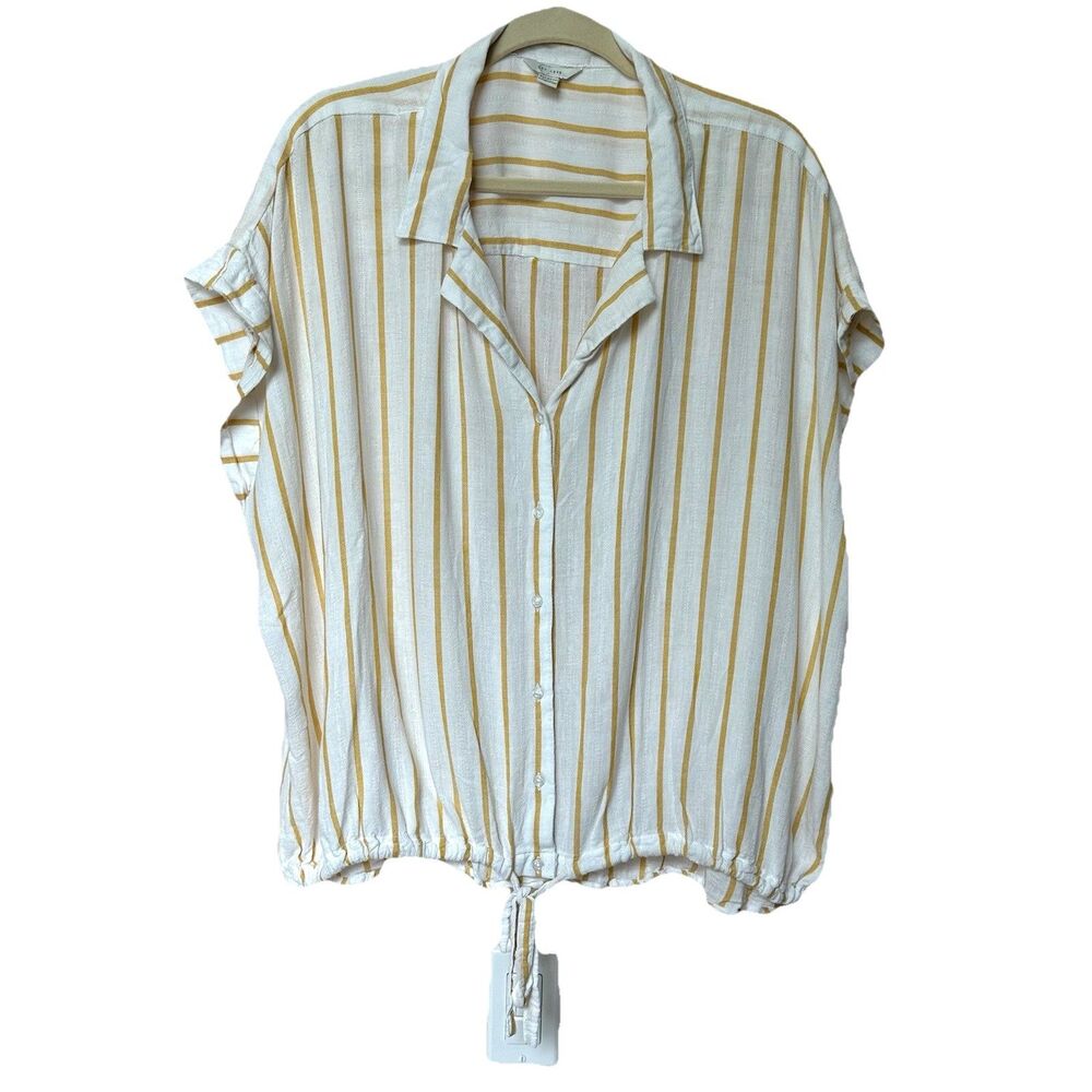 Linen Blend Est 1946 Top Women’s 22 24 White Yellow Stripe Short Sleeve Beachy